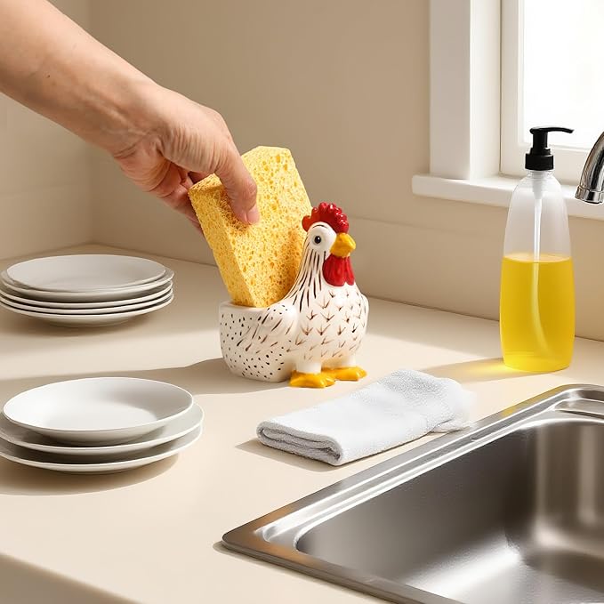 Ceramic Retro White Rooster Shape Sponge Holder