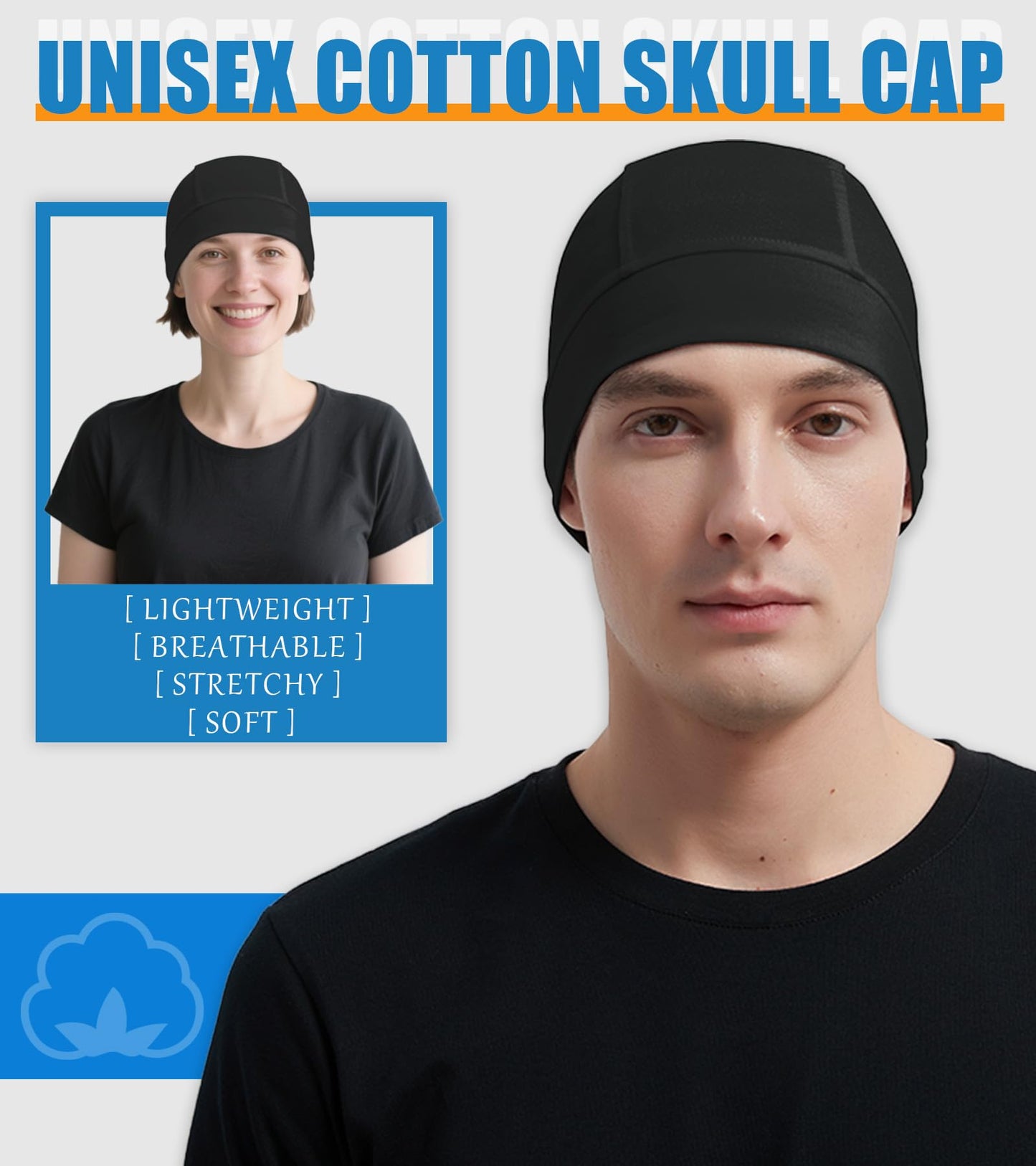 Hovyjumz 3 Pieces Cotton Skull Caps for Men Women Beanie Chemo Headwear Riding Helmet Liner Running Sleeping Hats