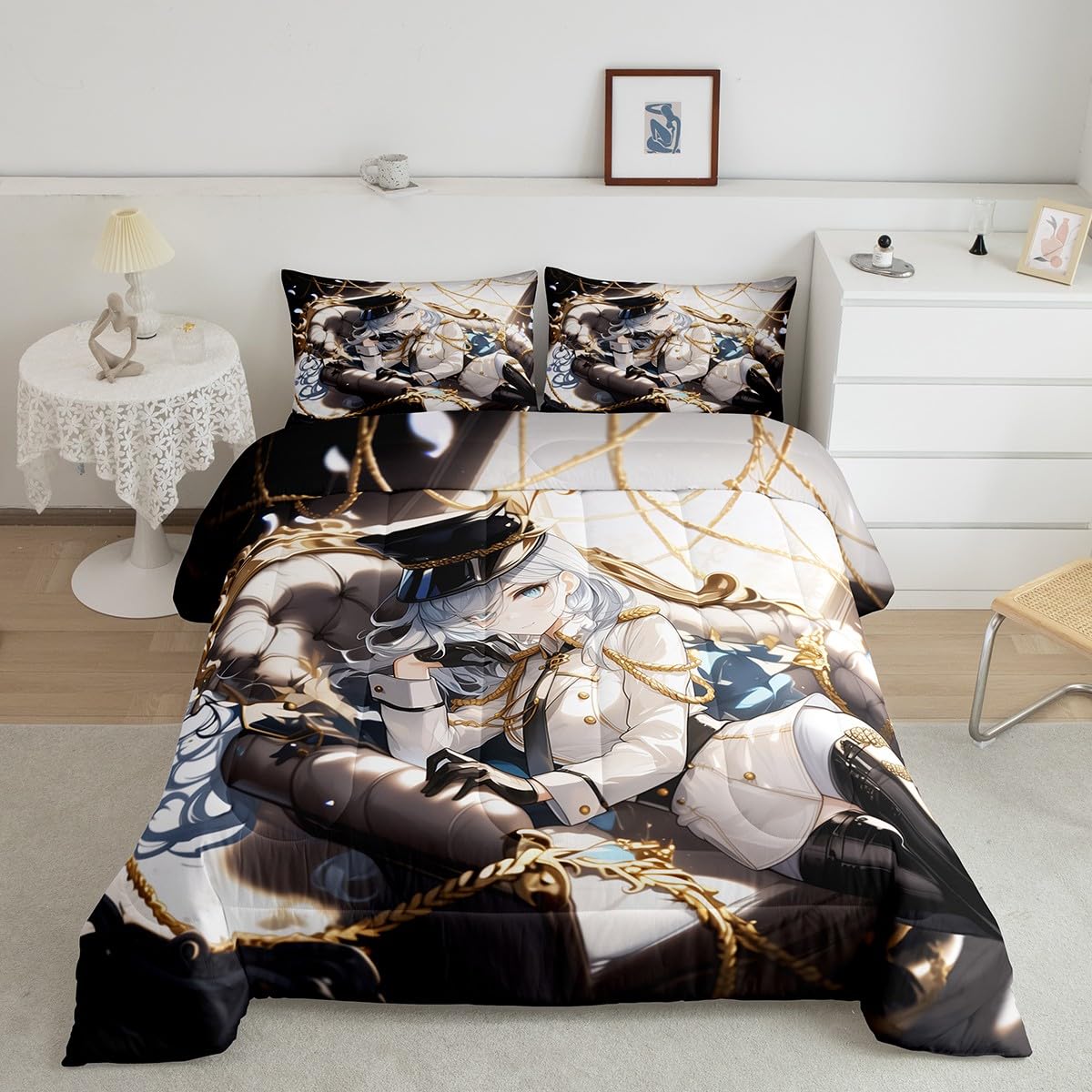 Erosebridal 3D Anime Uniform Girl Twin Comforter Sets,Japanese Style Cartoon Bedding for Boys Girls Teen Cute Kawaii Room Decor, Sailor Suit Duvet Set Anime Cyber Retrofuturism Homebody Quilt