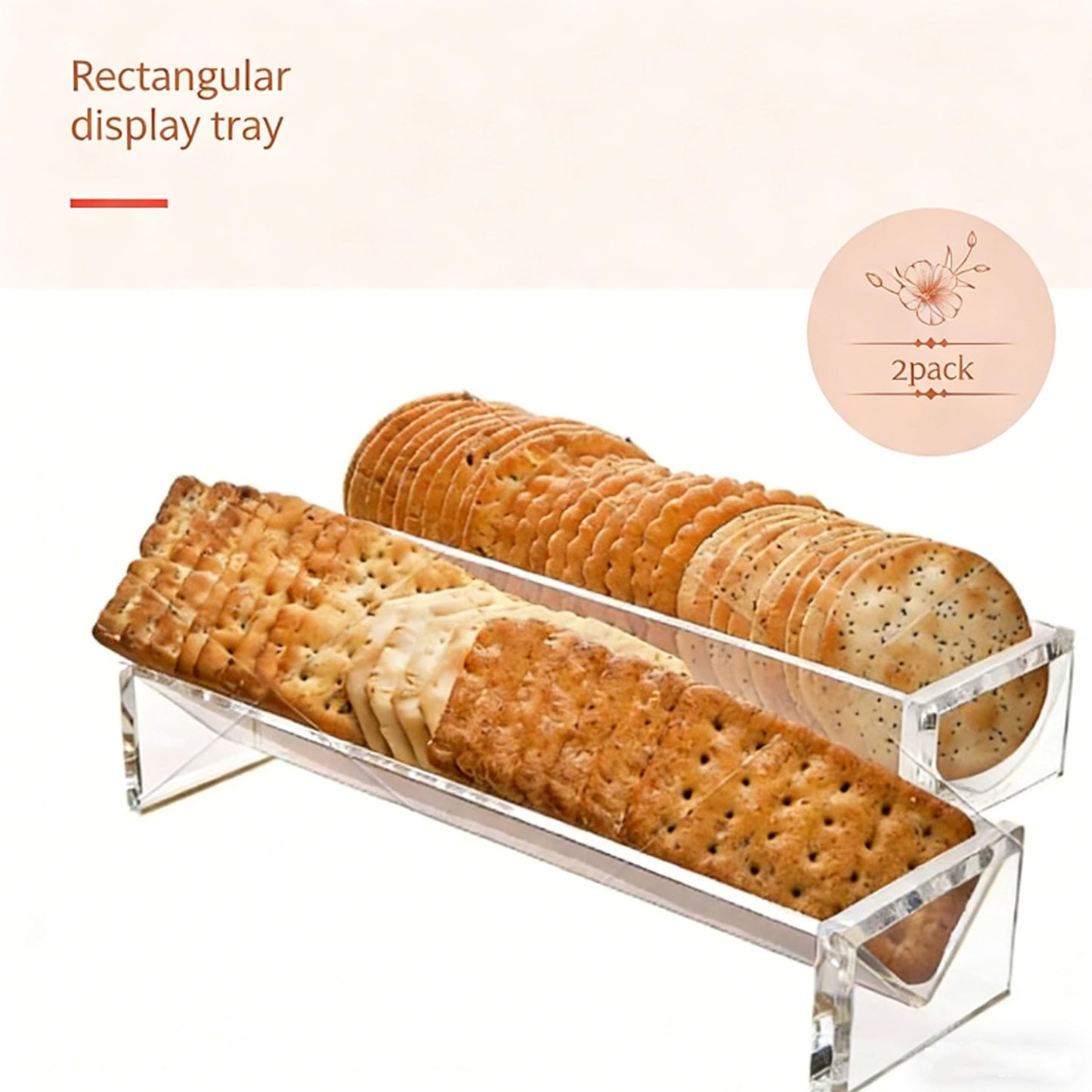 AcrylicTrays 2-Piece Cracker Trays, Rectangular Display Trays Versatile Clear Cracker, Home Kitchen and Elegant Entertaining