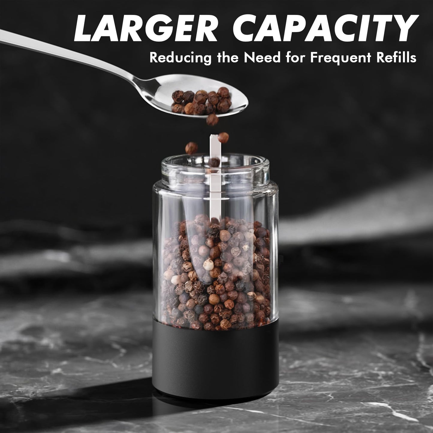 Electric Salt and Pepper Grinder Set, USB Rechargeable Automatic Pepper Mills and Salt Grinders with LED Light, Large 100ml Capacity, Adjustable Coarseness, One-Hand Operation, Stable Base