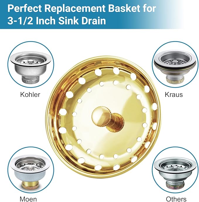 KONE Sink Drain Strainer Gold Sink Stopper and Strainer Stainless Steel Kitchen