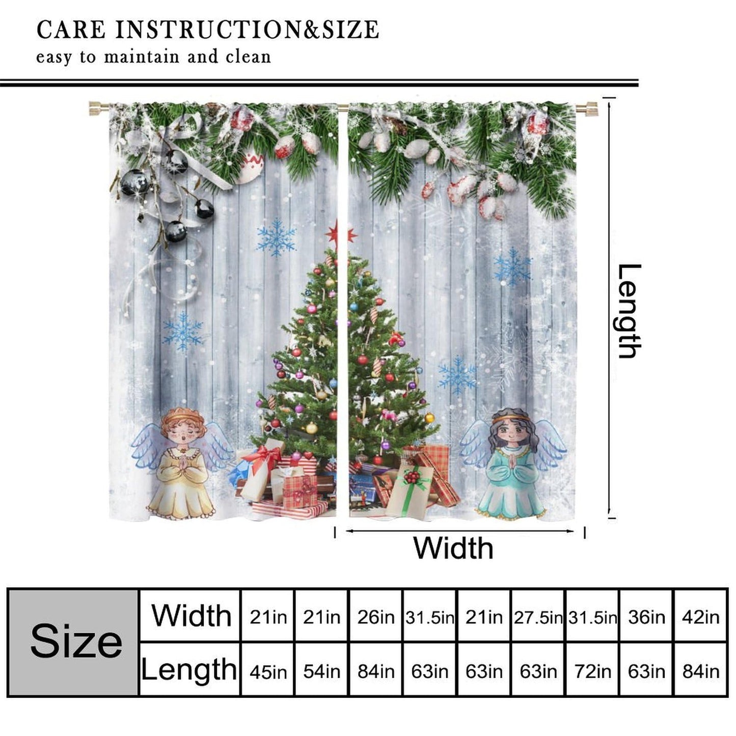 FengMingRui Kids Christmas Curtain for Bedroom Angel Pine Tree Christmas Tree Pine Leaves Winter Holiday Christmas Decor Window Drapes 42" W X 45" L