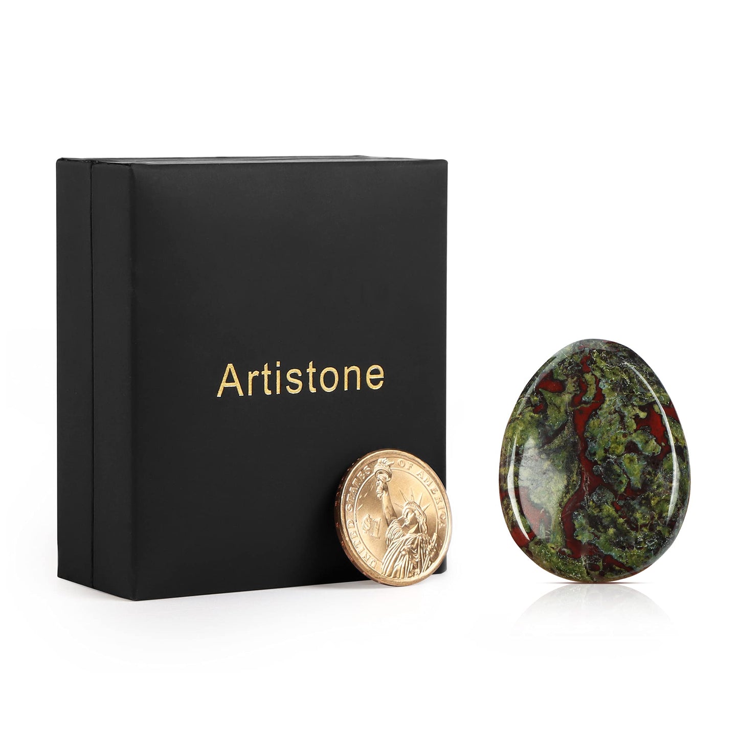 Artistone Dragon Blood Stone Crystal Thumb Worry Stone for Anxiety Hand Carved Crystal Pocket Palm Stone for Stress Relief, Meditation Reiki, Water Drop Shaped