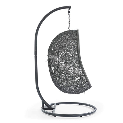 Modway Hide Wicker Rattan Outdoor Patio Porch Lounge Egg Swing Chair Set with Stand in Gray White