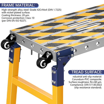 Versatile Portable Steel Work Bench with 4 Wheels, 63'' × 14.2'' Foldable Welding Table with Height Adjustment, Heavy Duty Steel Construction Galvanized Tabletop Workbench with 1102 LBS