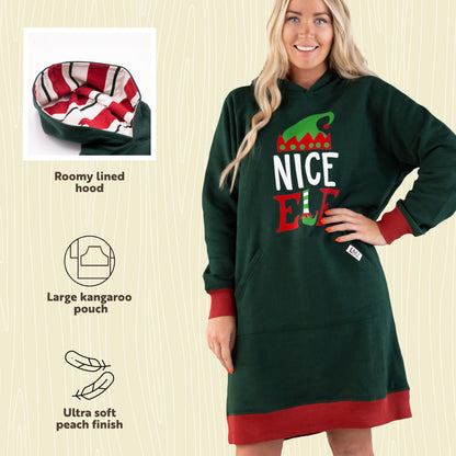 Lazy One Oversized Hoodie Sweatshirt, Comfortable Loungewear, Christmas (Nice Elf, L/XL)