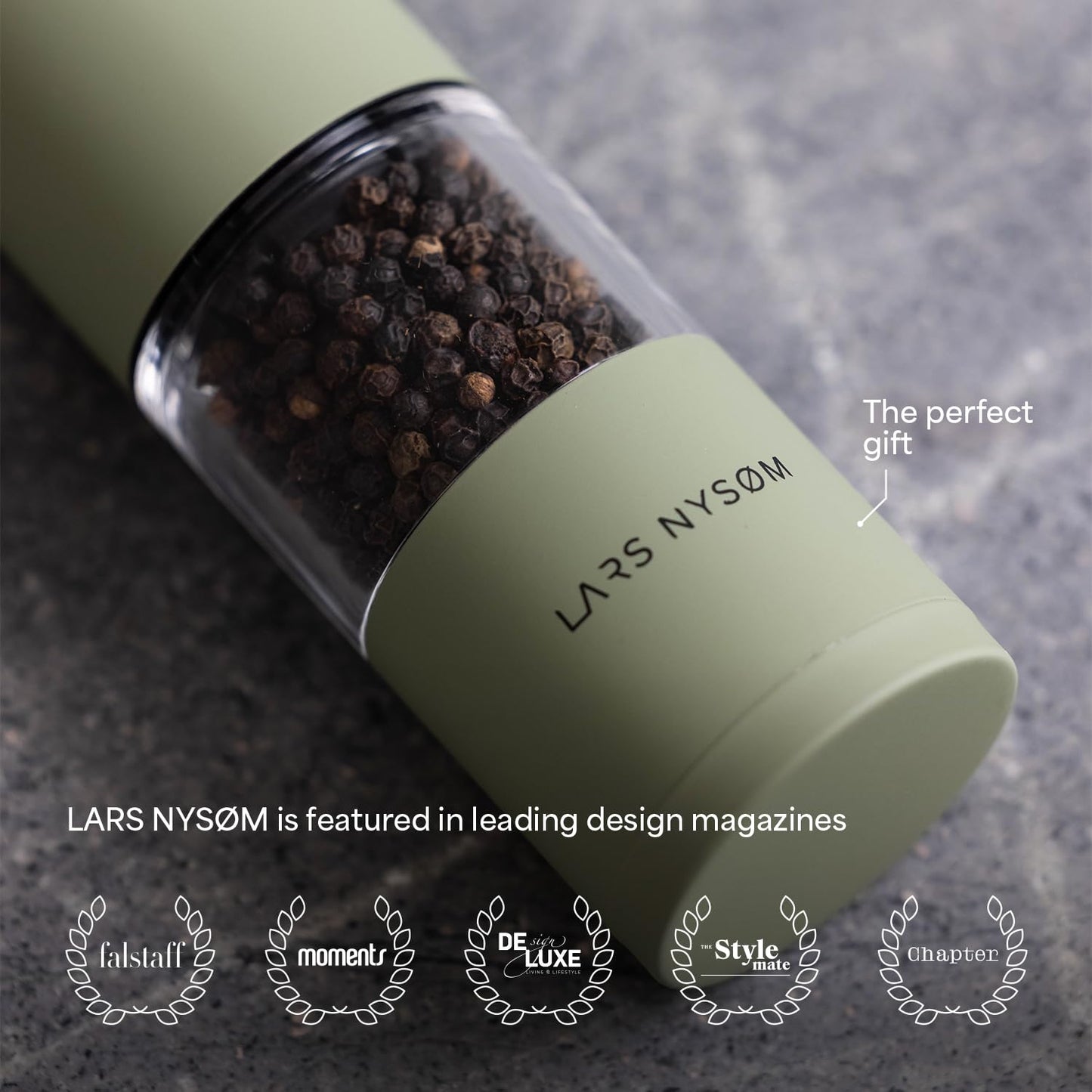 LARS NYSØM Salt and Pepper Grinder Set, Manual Salt and Pepper Mills with Adjustable Ceramic Grinder, Design Spice Shaker Set (Stone Blue)