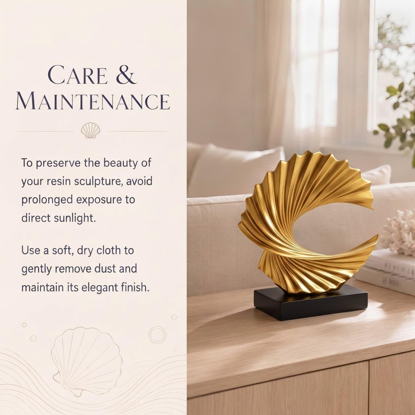 ThriBartLive Elegant Modern Gold Wave Sculpture – Abstract Ocean-Inspired Resin Decor for Living Room, Office, Desk & Shelf, Luxury Minimalist Tabletop Art Accent
