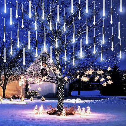 Purtuemy Christmas Lights Outdoor, Meteor Shower Lights 12 inch 8 Tubes LED Snow Falling Icicle for Christmas Decoration Tree Garden Wedding Party Holiday, White