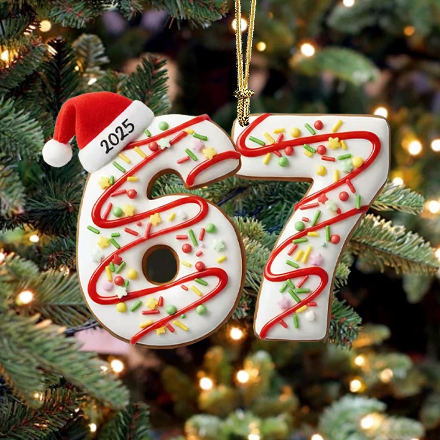 67 Christmas Tree Decoration,6Pcs Fun 67 Christmas Ornament, Cute 67 Ornament Xmas Tree Accessories Christmas Pendants Hanging, Santa Hat Cane Candy Christmas Ornament