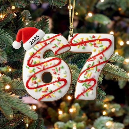 67 Christmas Tree Decoration,6Pcs Fun 67 Christmas Ornament, Cute 67 Ornament Xmas Tree Accessories Christmas Pendants Hanging, Santa Hat Cane Candy Christmas Ornament