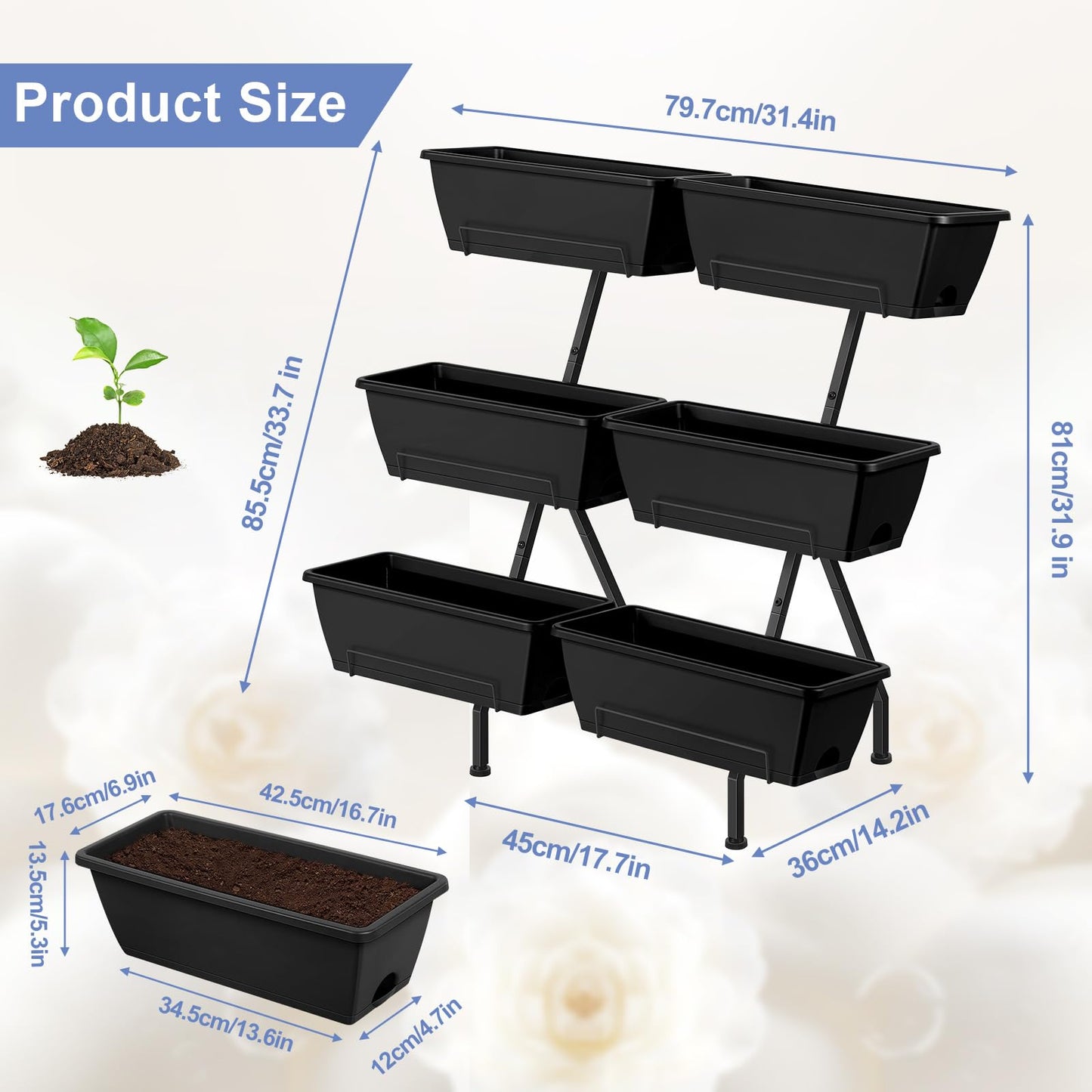 Raised Garden Beds Outdoor with 6 Garden Planter Boxes Freestanding Vertical Raised Bed for Gardening with Legs, Elevated Herb Garden Planter with Water Drainage for Patio, Balcony, Backyard, Black
