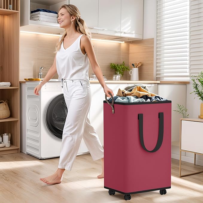 Laundry Basket with Wheels, Collapsible Laundry Baskets, Laundry Hamper with