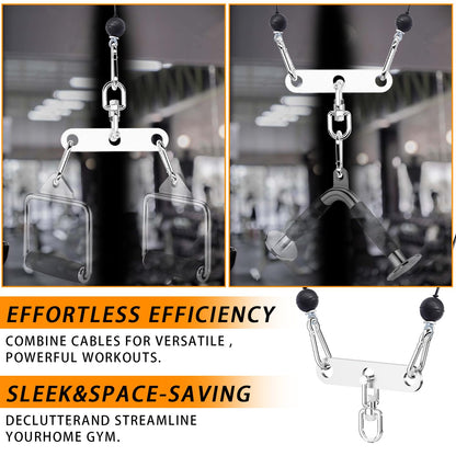 Stainless Steel Double to Single Pulley Adaptor Plate with Swivel for Cable Machine – Fitness Dual Pulley Connector with 3 Carabiners for LAT Pulldown, Triceps Pushdown, and T Bar Row Accessories
