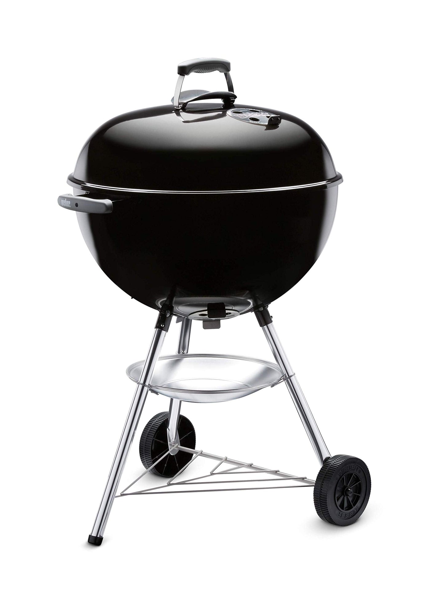 Weber Bar-B-Kettle Charcoal Barbecue/Porcelain-Enamelled Lid & Bowl, 57 cm Cooking Surface, Ash Collection Tray, Tripod Stand and Wheels, Black/Silver