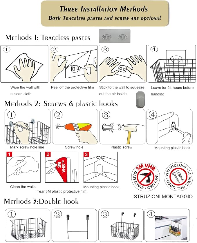 Wire Storage Basket 2 Packs, Wall Mounted Kitchen Bathroom, Hanging Cabinet