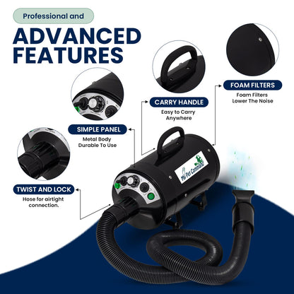 My Pet Command 220V Professional Dog Hair Dryer Blaster 500W-2800W 4HP Hot and Cold Adjustable stepless Airflow Pet Grooming High Velocity Air Blower blaster Drying Deshedding extra Dog Grooming Brush