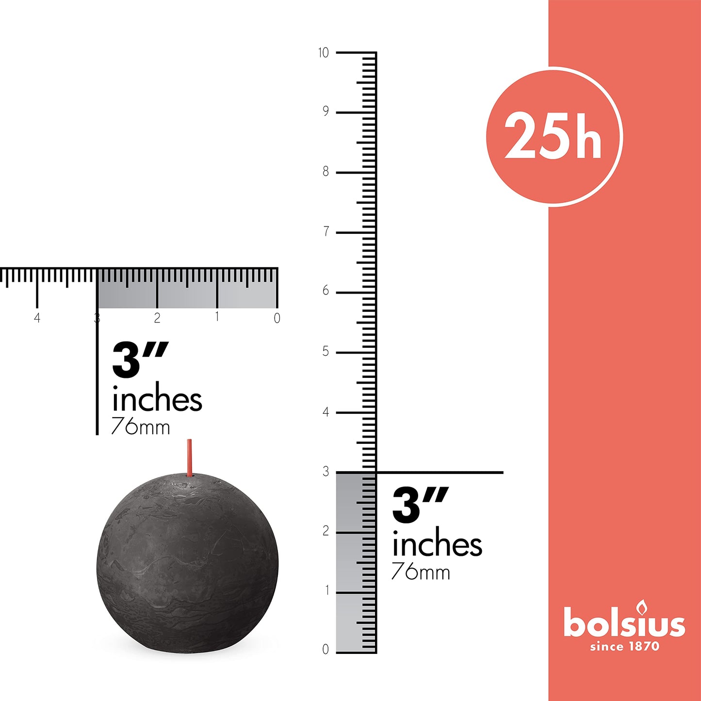 BOLSIUS 3 Pack Stormy Gray Rustic Ball Pillar Candles - 3 Inch - Premium European Quality - Includes Natural Plant-Based Wax - Unscented Dripless Smokeless 25 Hour Party Décor and Wedding Candles