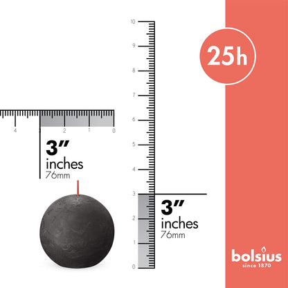 BOLSIUS 3 Pack Stormy Gray Rustic Ball Pillar Candles - 3 Inch - Premium European Quality - Includes Natural Plant-Based Wax - Unscented Dripless Smokeless 25 Hour Party Décor and Wedding Candles