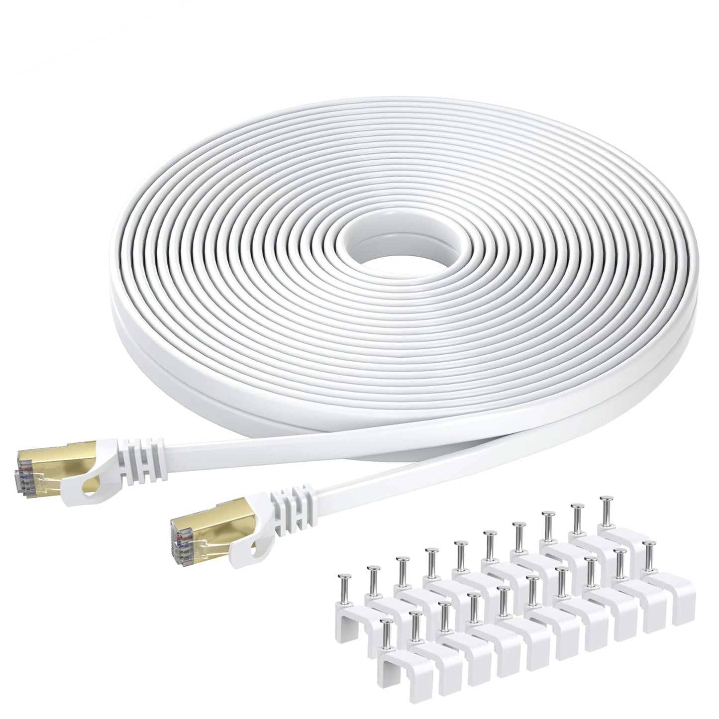 BUSOHE Cat 8 Ethernet Cable 20m, High Speed Flat Gigabit RJ45 Lan Network Cable, 40Gbps 2000Mhz Internet Patch Cord Compatible with Router, Modem, PC, Laptop, Printer (White)