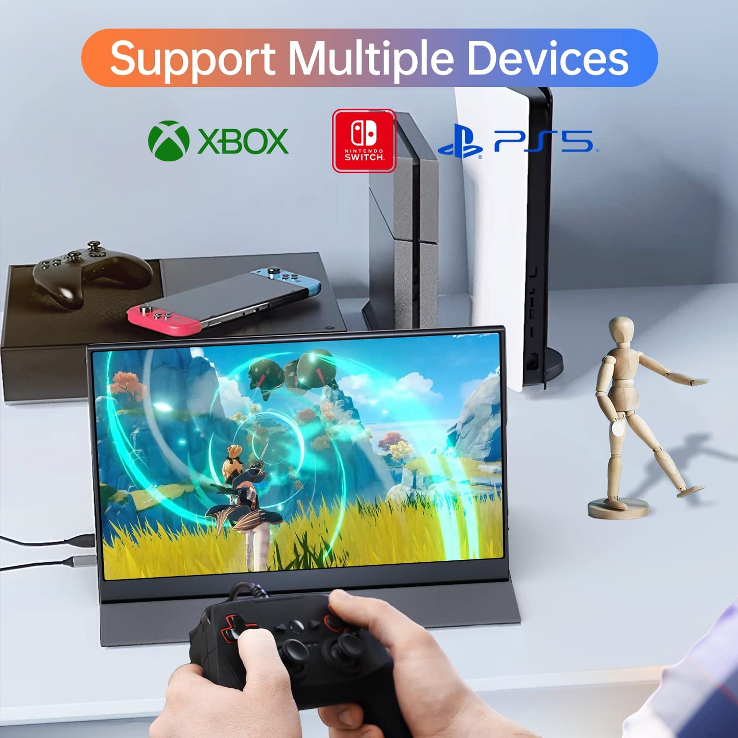 15.6inch Portable Monitor,1080P USB-C HDMI Second External Monitor for Laptop,PC,Mac Phone,PS,Xbox,Swich,IPS Ultra-Thin Zero Frame Gaming Display/Premium Smart Cover