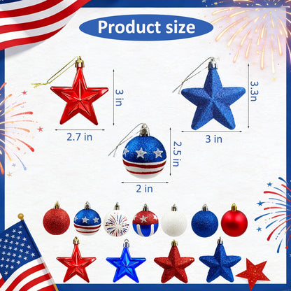 Patriotic Ornaments Hanging Balls - 32 Pcs 4th of July Independence Day Tree Ornaments Memorial Day Red White Blue Stars Balls for Veterans Day Holiday Party Home Christmas Tree Decor