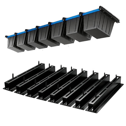 Dedomy Heavy Duty Garage Ceiling Storage Rack System, Overhead Bin Slide Track Rails for 7 Bins (8 Pack), Adjustable Tote Hanger, 176 Lbs Capacity Steel
