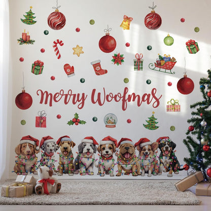 Denylo pro Christmas Dog Wall Decal Merry Christmas Wall Sticker Removable Christmas Wall Decals Decor for Winter Christmas Holiday Party Supplies Home Window Decor