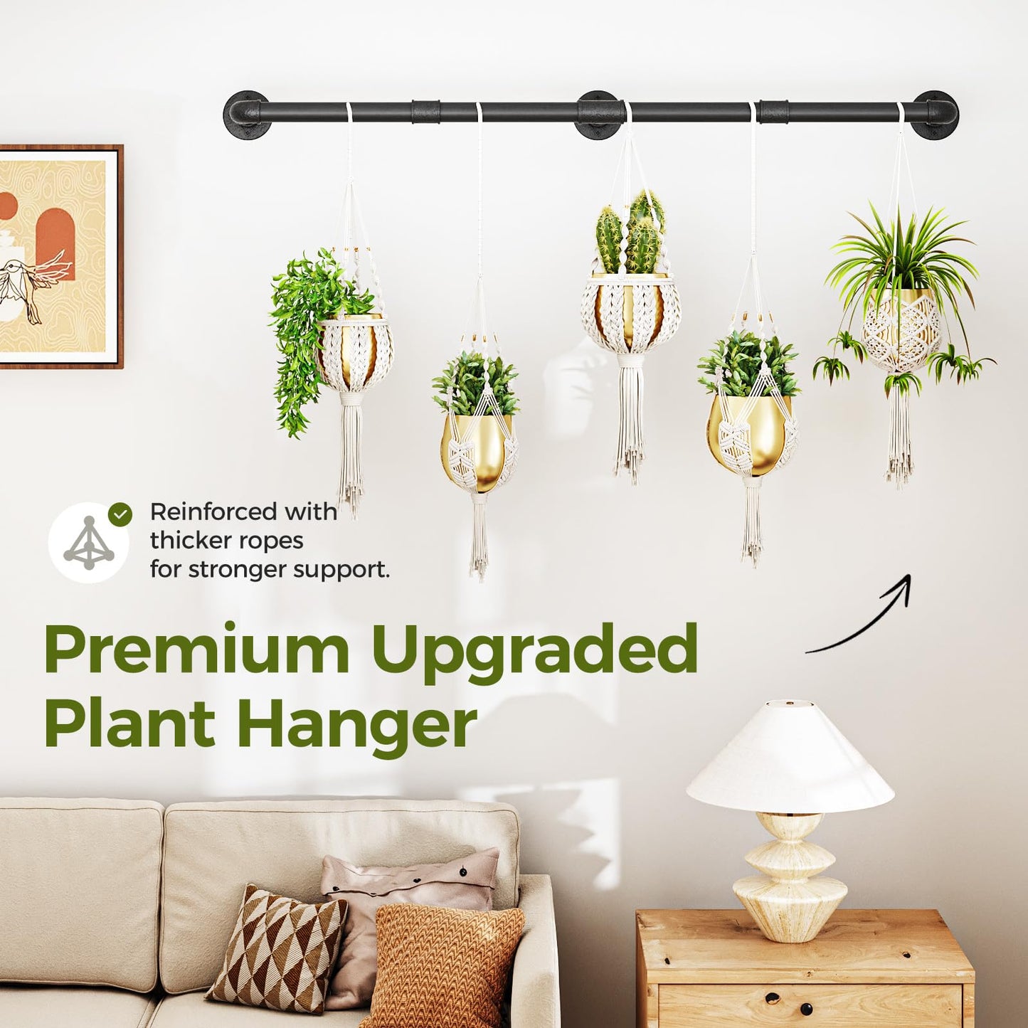 Bamworld Window Plant Hanger Indoor 63in Hanging Planters for Indoor Plants Hanging Plants Holder Hanging Rod Window Plant Shelves Wall Planters Pot/Chain/Plant Not Included(Black)