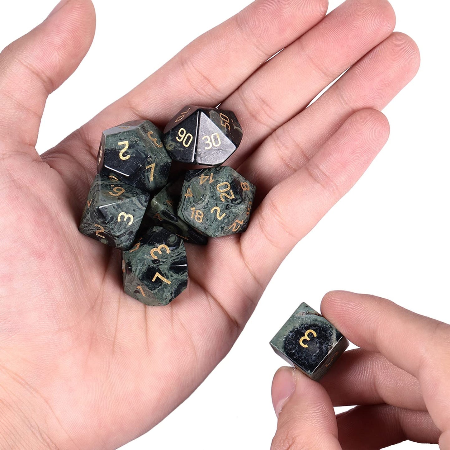 mookaitedecor 7 PCS Kambaba Jasper Crystal Polyhedral DND Dice Set, Polished Tumbled Stones Dices for RPG MTG Table Games Home Decoration