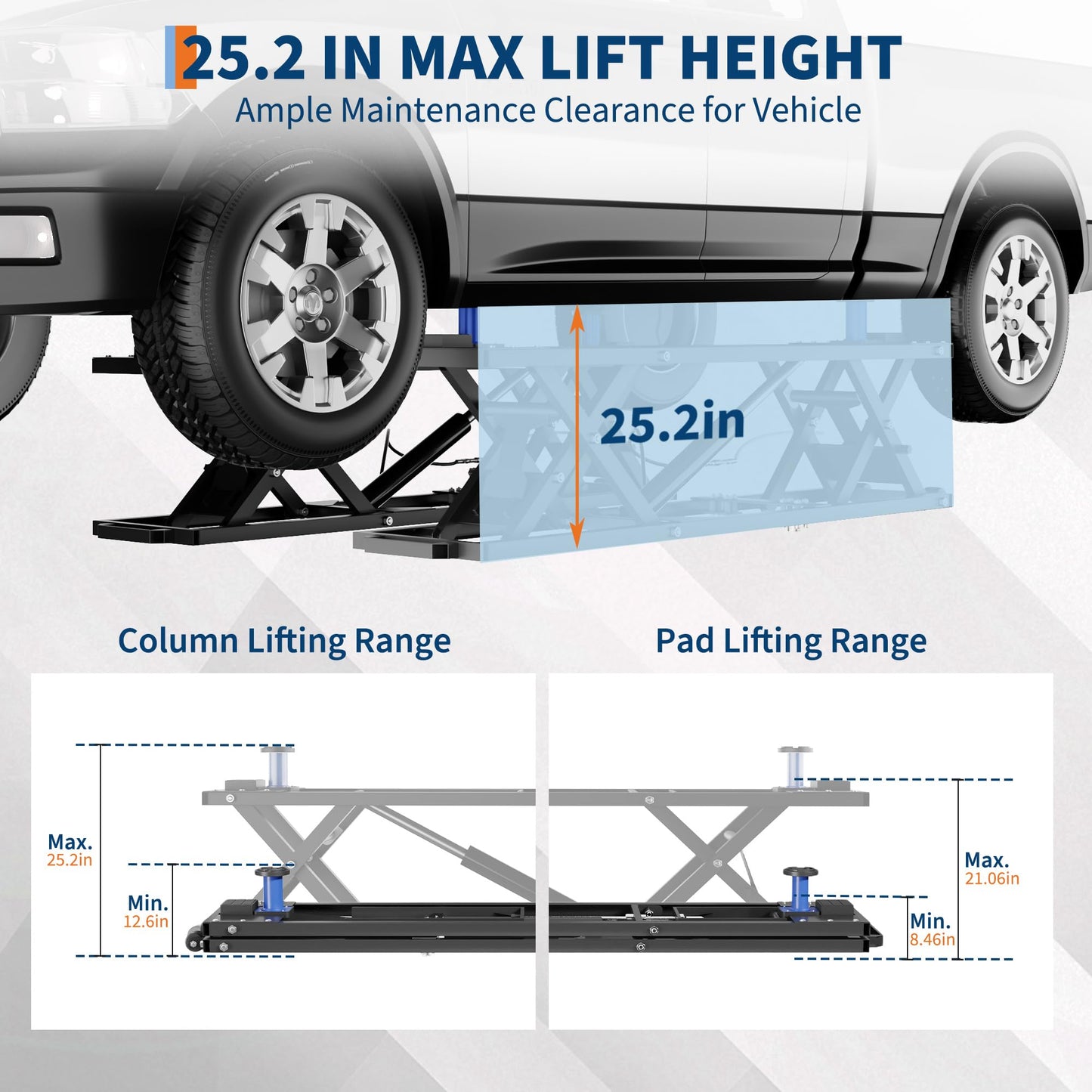 Garvee 7000 LBS Portable Car Lift, Heavy Duty Quick Jack Car Lift for Home Garage, Adjustable Height 6.7 in-25.2 in, Quick Jack with Extension Plates & Locks Levers & Wheels, Fits Trucks, SUVs, Sedans