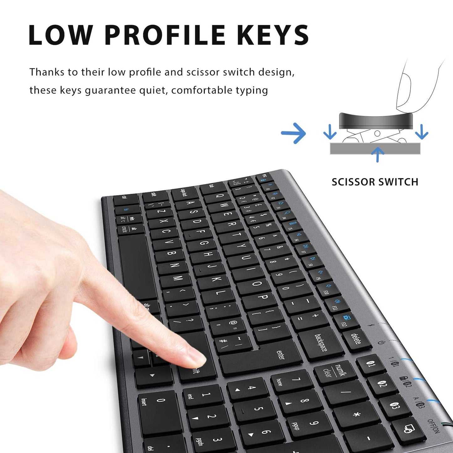iClever Wireless Keyboard, Bluetooth Keyboard Stable Connection to Multi Devices Rechargeable Slim for Mac, iPad, Android, Windows, QWERTY UK Layout -Black