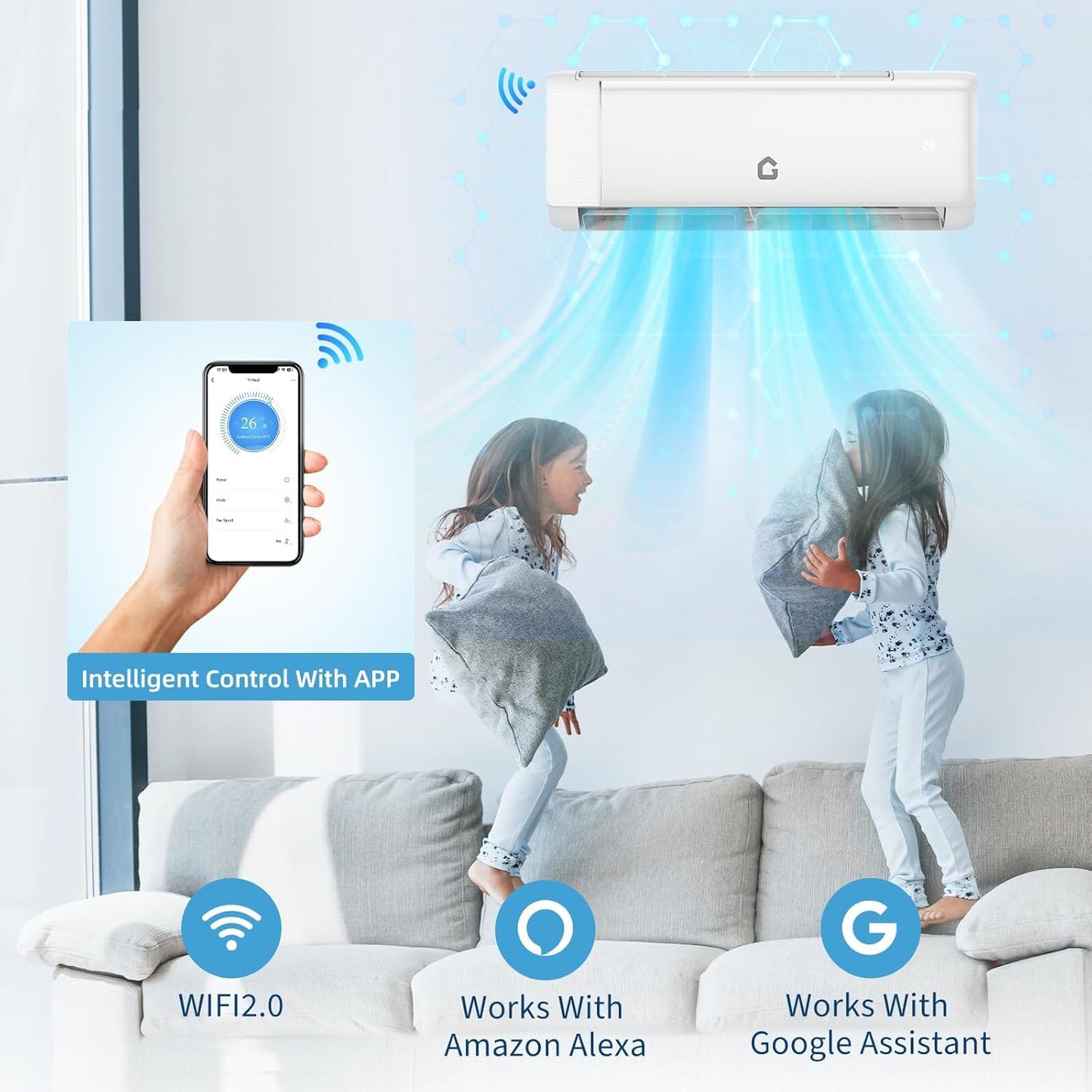 GarveeHome 12000 BTU Inverter Split System Air Conditioners with WiFi, 21 SEER2 Mini Split AC/Heating System, Ductless Heat Pump Wall Mount AC Unit Cool Up to 750 Sq. Ft, Installation Kits, 230V