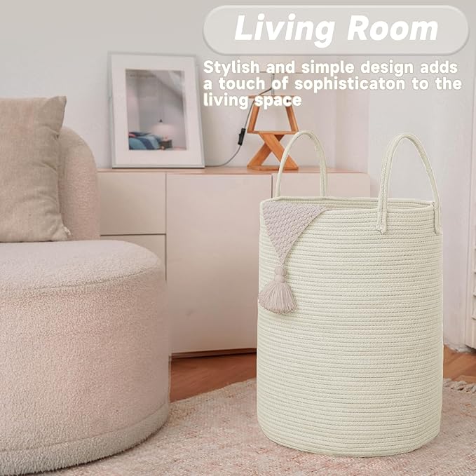 Large Woven Laundry Basket Hamper, 100L Cotton Rope Storage Bin