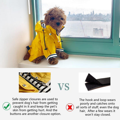 Morezi Dog Zip Up Raincoat with Reflective Buttons, Rain/Water Resistant, Adjustable Drawstring, Removable Hood, Raincoats with Legs 4kg to 36kg Available - Yellow - M