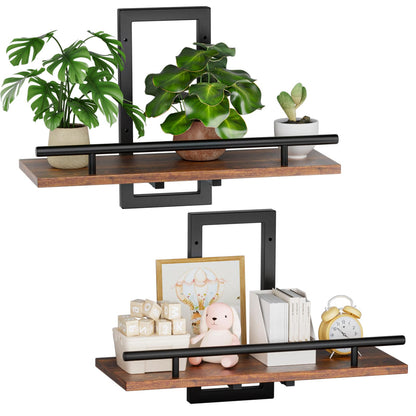 Sbosbo Floating Shelves for Wall to Hold Plants and Small Decor, 15.8 Inch Wall Mounted Shelves Set of 2, Easy to Mount Book Shelf for Bedroom, Living Room, Bathroom, Kitchen, Rustic Brown