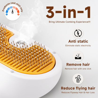 Steam Brush for Dog & Cat – 3-in-1 Pet Spray Hair Removal Comb – Pet Grooming & Shedding Steam – Includes 2*Waterless Shampoo – Water Brush for Long & Short Haired Pets – Defur Spritz Comb