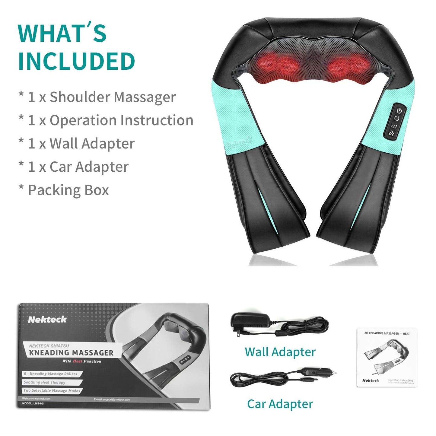 Nekteck Neck Massager for Pain Relief Deep Tissue, FSA Eligible Shiatsu Back Massager with Heating 3D Kneading Massage Pillow for Shoulder Leg Muscle, Office Home Car Use, HSA Eligible, Plug-in Use