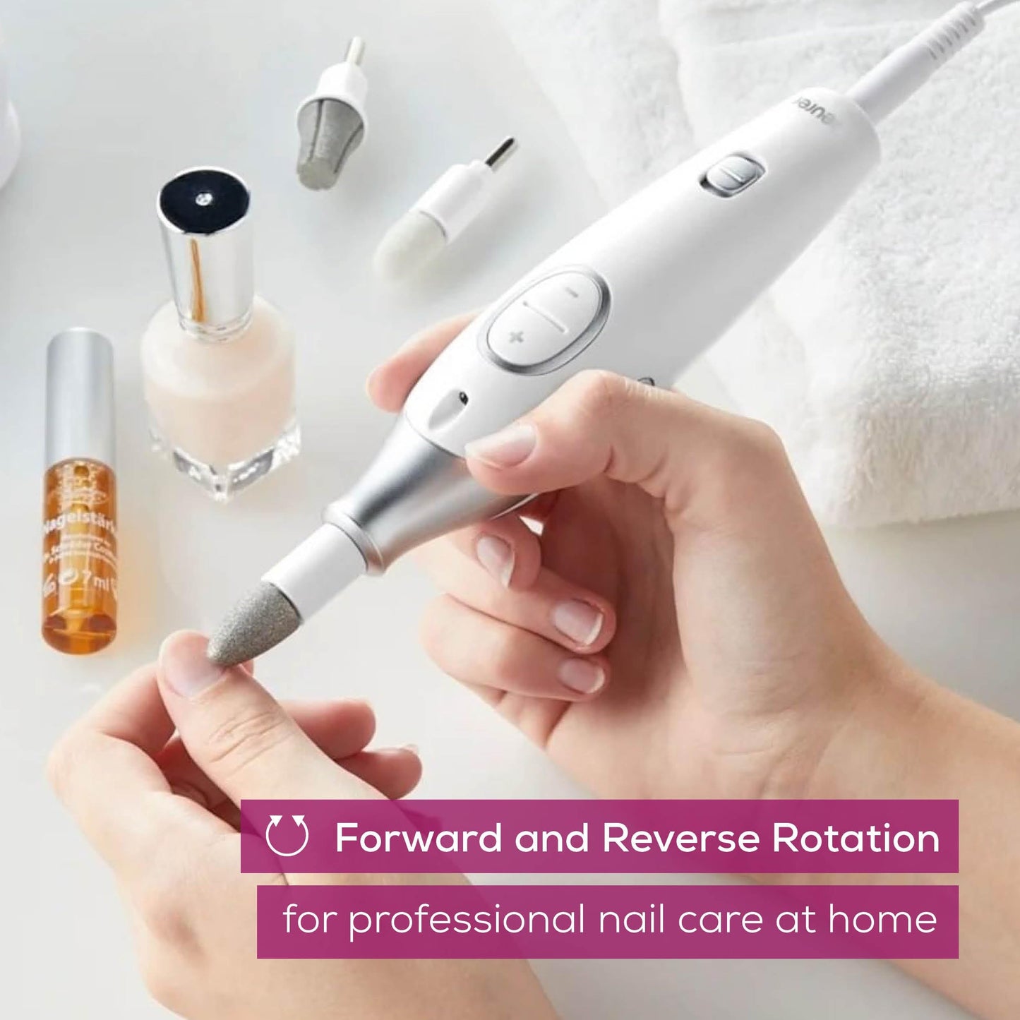 Beurer MP64 Nail Drill Kit, Cordless Electric Nail File with 10 Attachments and LED Light, Electric Manicure Set with Adjustable Speed, E-File for Manicure and Pedicure, with Storage Case