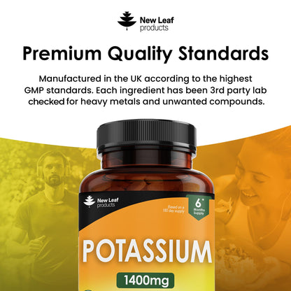 Potassium Supplements 1400mg High Strength - 360 Vegan Potassium Tablets Mineral Electrolytes Supplement Contributes to Normal Muscle Function, Nervous System - Gluten-Free, Non-GMO, Made in UK