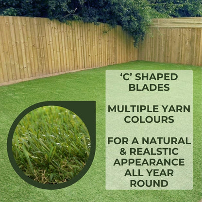 35mm Artificial Grass Natural and Realistic Looking Fake Lawn Astro Turf 1m, 1.5m, 2m, 3m & 4m Widths | 1m x 3m
