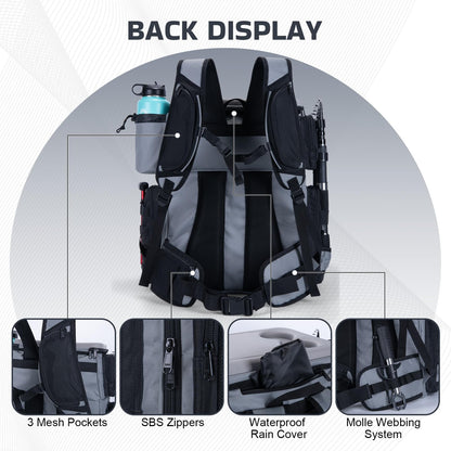 Goture Fishing Backpack with Cooler, 66L 600D Tackle Backpack with 3 Rod Holders, EVA Cover, Helmet Holder, Rain Cover, Saltwater Large Fishing Bag for Camping Hiking, Gear Storage Bag, Gifts for Men