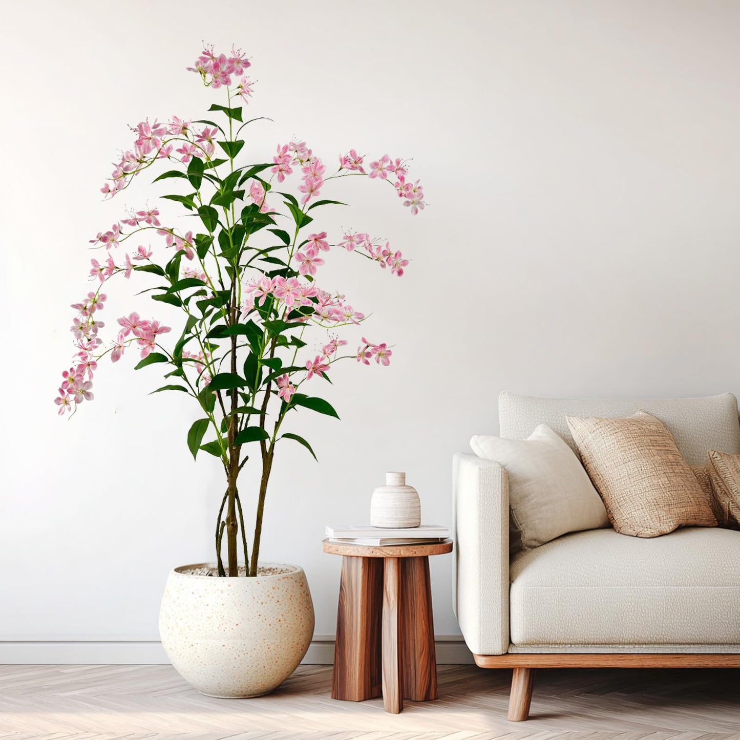 VIGGDA 5ft Artificial Jasmine Tree – Faux Potted Plant with Pink Blooms, Fake Silk Tree for Indoor Home Decor, Realistic Tall Fake Plant for Living Room, Bedroom & Office