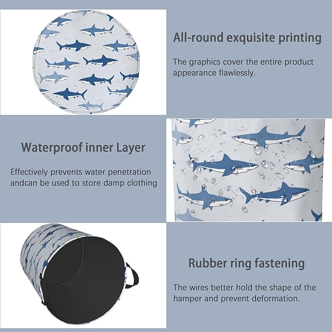 Cute Shark Laundry Basket, Foldable Oxford Cloth Tote Bag Laundry Hamper