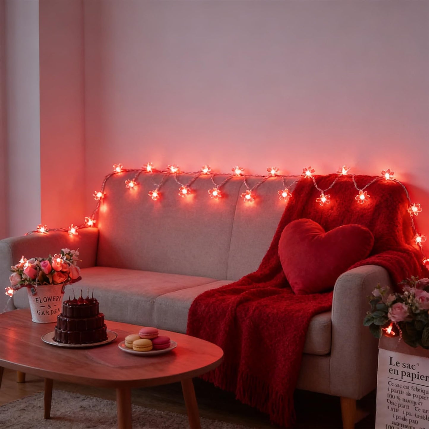 100 LED Red Cherry Blossom Flowrer String Lights, 33 FT Plug in Fairy Floral Lamp with 8 Modes, Flexible Clear Wire for Bedroom Balcony Patio, Valentine's Day Christmas Indoor Outdoor Decorations