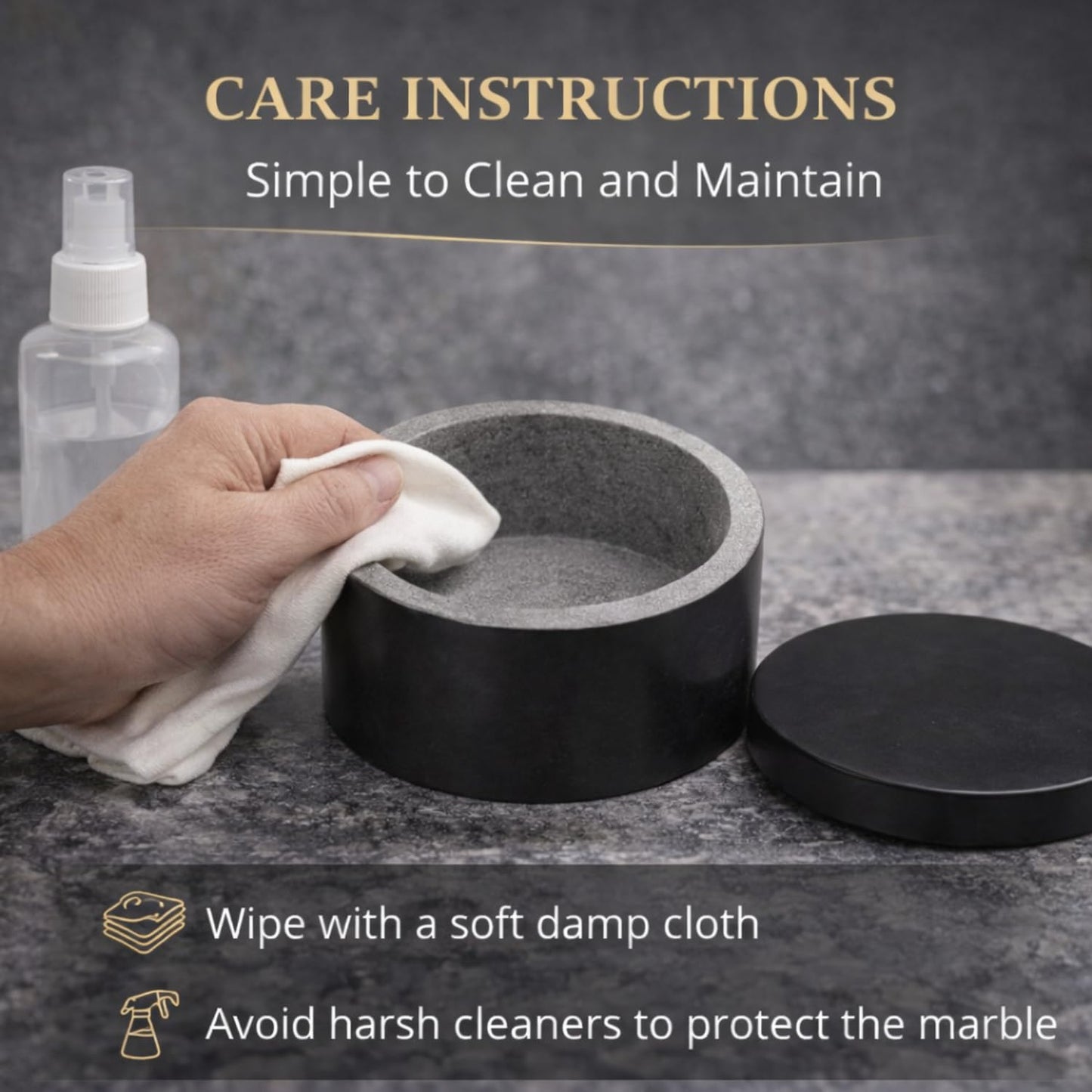 KC KULLICRAFT Unique Salt and Pepper Box Elegant Round Marble Black Salt Box With Lid For Salt, Spice and Herbs Storage. Perfect Container To Store (3.5 X 3.5 X 2 INCH)