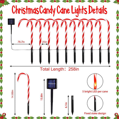 20 Pack Solar Christmas Candy Cane Lights, Christmas Decorations Outdoor Waterproof, Solar Powered Pathway Lights with 8 lighting Modes & Memory Function for Outside Party Garden Yard Patio Decoration