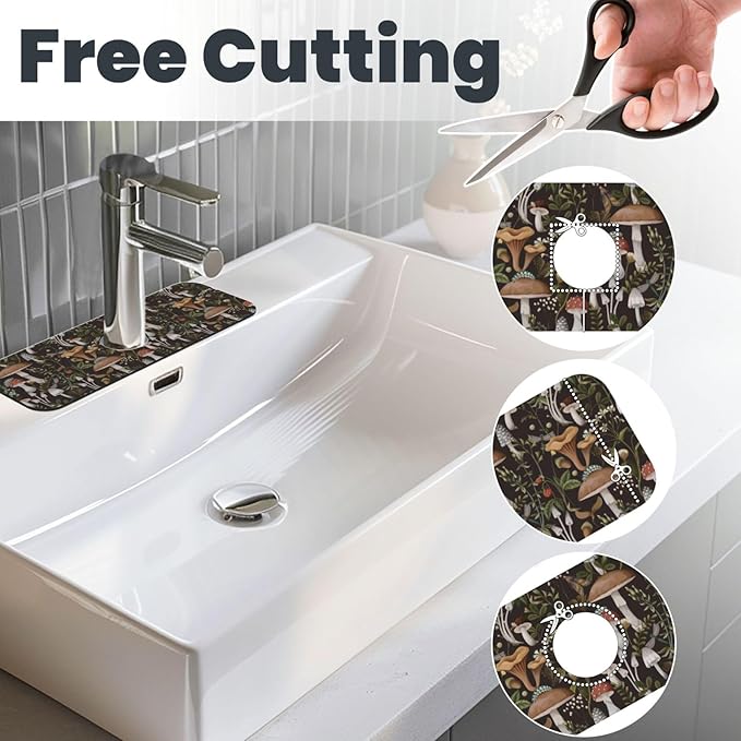Mushroom Mushrooms Fern Forest Autumn Kitchen Sink Splash Guard Faucet Mat