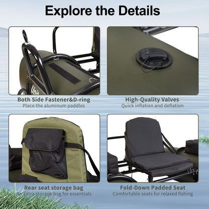 UNITACKCLE Inflatable Fishing Float Tube, Pontoon Boat with Adjustable Footrest, Folding Padded Seat, Paddles, Foot Air Pump Included, 249 LBS Load Capacity, Belly Boat Suitable for One Person Fishing